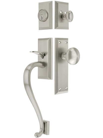 Fifth Avenue Entry Lock Set in Satin Nickel Finish with Fifth Avenue Knob and
